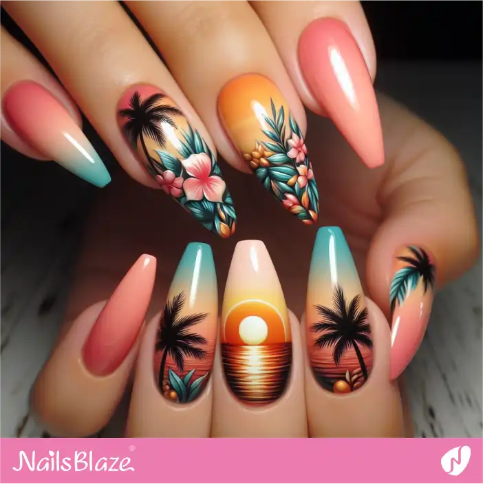 Tropical Sunset Nail Design| Tropical-NB-D-104